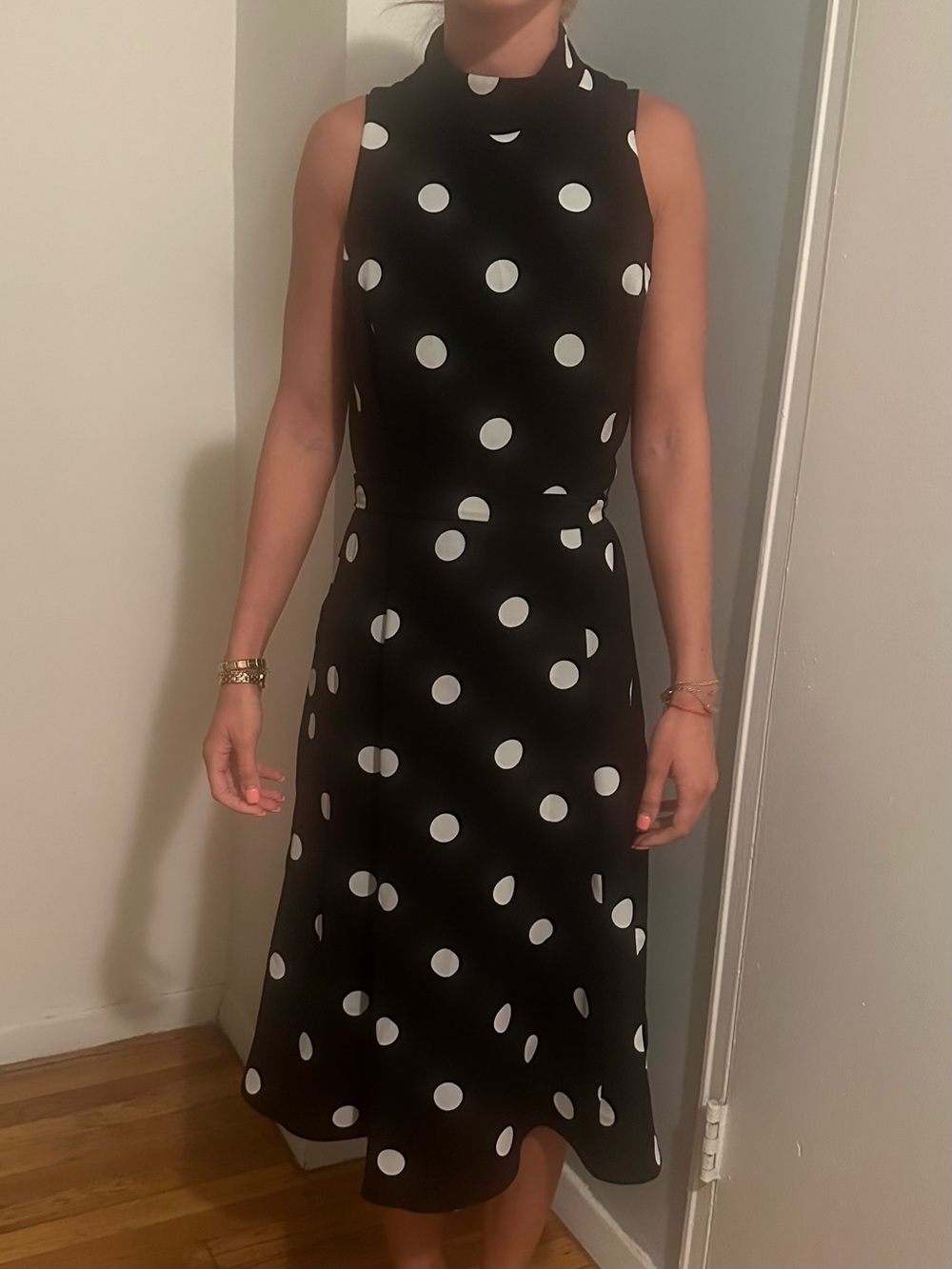 Lauren Ralph Lauren Womens Black White Polka Dot Midi Dress Sleeveless